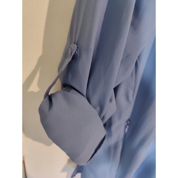 Viodia Blue Long Sleeve Fishing Shirt Roll Tab Snap Button Zip Pockets L - Picture 4 of 12